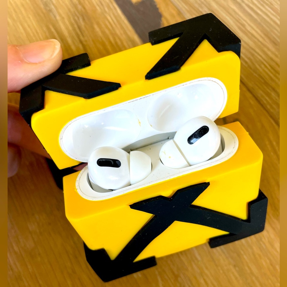 Off-White Yellow and Black AirPods Case